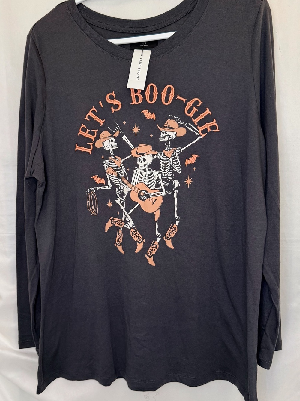 Lane Bryant Black Long Sleeve 'Let's Boo-Gie' Skeleton Graphic Tee size 14/16